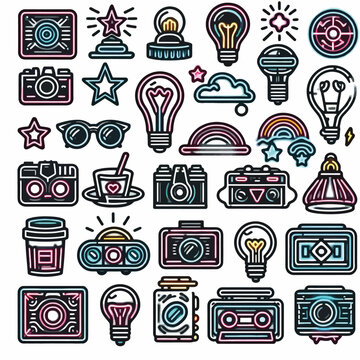 Retro Neon Lights set outline vector