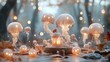 © iamtopkritsada - Mermaids surrounded by glowing jellyfish, eerie Halloween atmosphere, 3D illustration