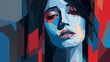 © ТаtyanaGG - Abstract portrait of a woman with closed eyes, created using geometric shapes and bold colors, on a dark background, representing emotional depth