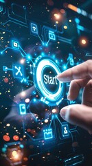 Poster - A person is pointing at a start button on a screen