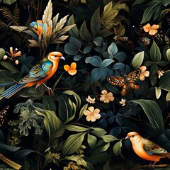 Wall Mural - there are many birds that are sitting on the branches of a tree