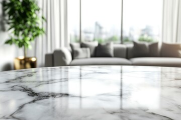 3D rendering, close up of marble table in modern living room with blurred background copy space with generative ai