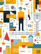 © Naru - Abstract Technology  Illustration - An illustration depicting a complex system of interconnected elements, featuring a central figure and various abstract shapes, symbolizing teamwork, collaboration,