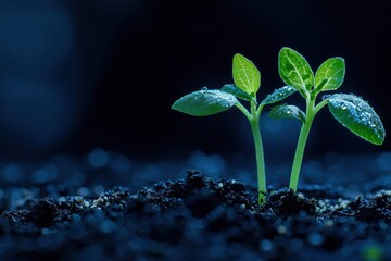 Two Young Plants Sprouting Out of the Ground