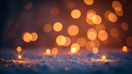 Christmas glittering glowing snowflakes particles and bokeh lights falling shiny background.