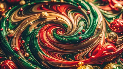 Abstract Christmas Swirl with Red, Green, and Gold Decorations