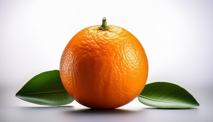 Canvas Print - Juicy orange with leaves attached.