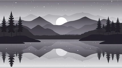 Poster - A panoramic view of the mountains, trees, and lake 