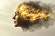 © Leo Rohmann - Silhouette of a person with a fiery neural aura symbolizing the intense power of thought creativity and the integration of intellect with modern technology