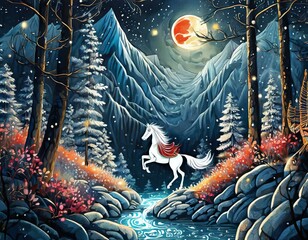 Wall Mural - landscape with forest and moon