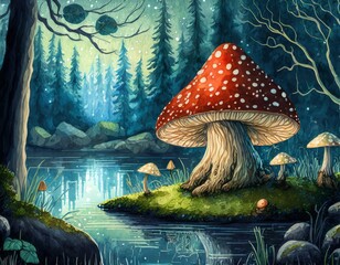 Poster - mushrooms in the forest