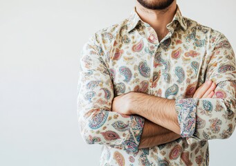 Man_wearing_a_shirt_with_long-sleeves_paisley_print