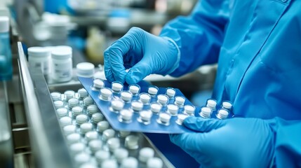 quality control process in pharmaceutical setting: professionals handling and examining products