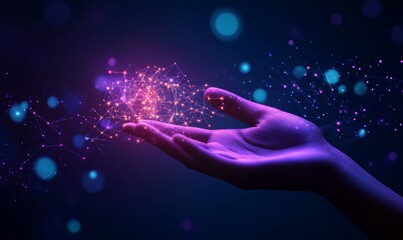 Poster - A hand holding glowing data points, symbolizing the power of AI in business strategy and financial planning