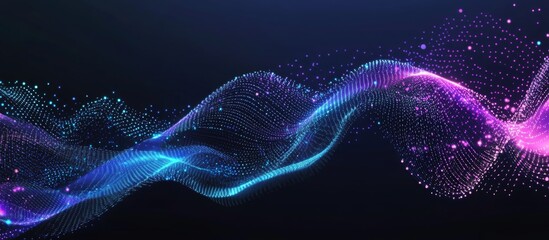 Poster - Abstract wave of data and circuit lines in blue, purple and black background