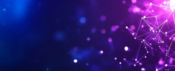 Poster - Blue background with white and purple geometric shapes, representing technology or digital marketing themes