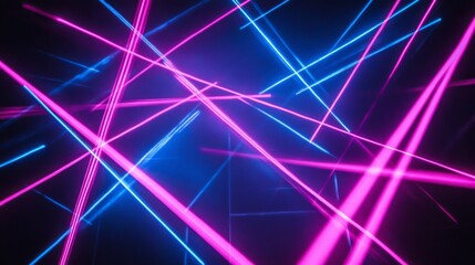 Poster - Crisscrossing laser beams in a dark space, neon pink and blue hues