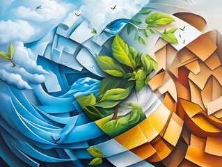 Poster - Abstract Geometric Shapes with Nature Elements.