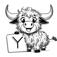 Wall Mural - Yak with horns holding Alphabet Y 