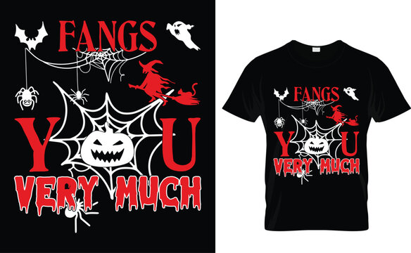 Fangs You Very Much Halloween t-shirt design vector template