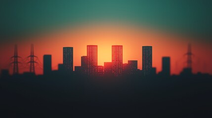 Wall Mural - Power outage, city skyline in darkness, 3D illustration