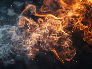 Wall Mural - Abstract swirling smoke and fire on a black background.