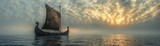 Viking longship on the ocean, Steampunk, Dark, 3D, Emphasizing historical adventure and seafaring