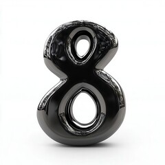 Black glossy 3D number eight isolated on white background.