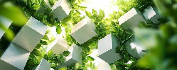 Wall Mural - White Cubes Surrounded By Green Foliage.