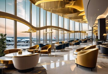 elegant airport lounge featuring luxurious design plush modern relaxing atmosphere travelers, luxury, stylish, seating, amenities, comfortable, relaxation