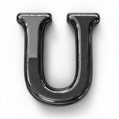 Black glossy letter U, isolated on white background.