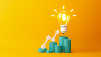 Poster - The artwork features a glowing light bulb suspended above turquoise bar graphs, indicating upward trends and symbolizing creativity and business growth