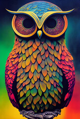 Wall Mural - Psychedelic portrait of an owl