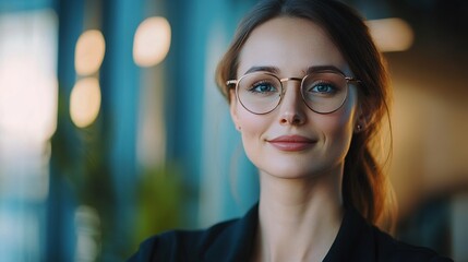 Poster - Attractive businesswoman talking with a business partner on a video chat, professional and engaging