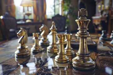 Poster - A detailed view of a chess set placed on a table, perfect for illustrations or graphics