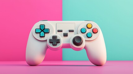 White Gamepad on Pink and Blue Background.