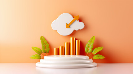 Poster - Golden vertical bars symbolize the increase of digital data, accompanied by a cloud icon with an upward arrow. The soft orange backdrop and greenery enhance the visual appeal