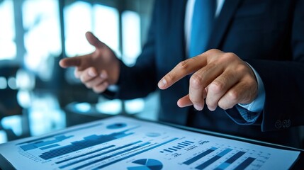 Poster - business leader or teacher presenting a strategy or data analysis to a group