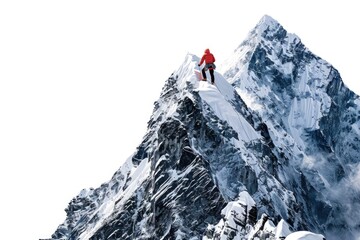 Wall Mural - A person stands at the summit of a snow-covered mountain, with breathtaking views