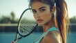 © The Little Hut - fashion outdoor photo of beautiful athletic girl in sportswear with tennis racket  posing on the tennis court : Generative AI