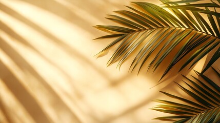 Aufkleber - Natural palm leaf shadow on light beige sandy color background banner with copyspace Summer minimal concept daylight in sunny day top view plant sun shade nature environment pattern ne : Generative AI