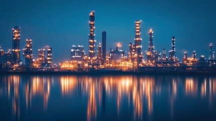 Poster - Petrochemical plant industrial area equipment building landscape : Generative AI