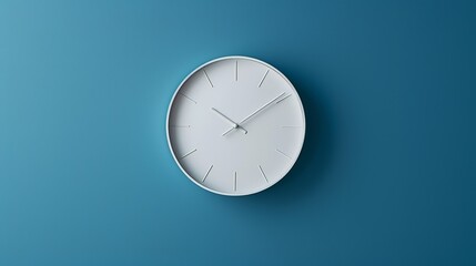 White plain analogue wall desk clock on blue background. Five past ten oclock. copy space, business schedule or agenda time management concept and opening or closing hours 