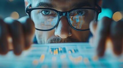 Fototapete - Businessman finance analyst analyzing financial report economic growth graph chart Business strategy planning and solution risk management for business success finance and investment b : Generative AI