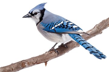 Canvas Print - A small blue and white bird sitting on top of a tree branch, looking out into the distance