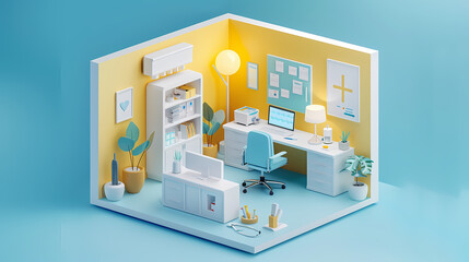 Isometric online medical consultation health care in paper cut style,stockphoto style