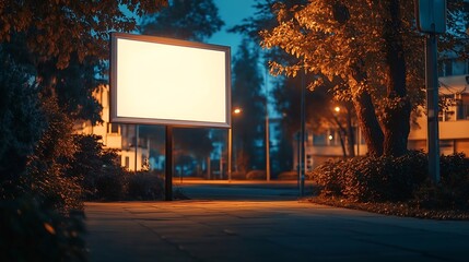 Poster - Outdoor Billboard Mockup In Front Of The School At Night Blank Street Poster Light Box On Sidewalk : Generative AI