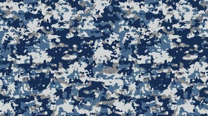 Wall Mural - Military pixel flecktarn camouflage blue sea grey navy naval camo texture pattern horizontal banner illustration wallpaper