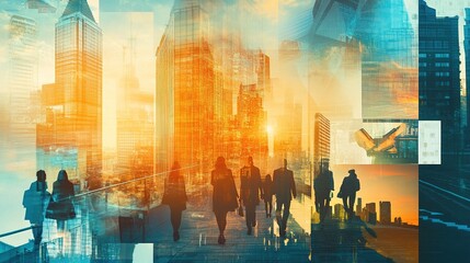 Poster - various business scenes, wide-angle image for banners or advertisements