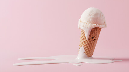 melted ice cream on light pink background